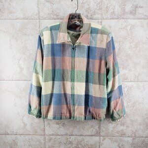 Alfred Dunner Checked Full Zip Petite Tweed Shirt Jacket Shacket Womens Size 16P